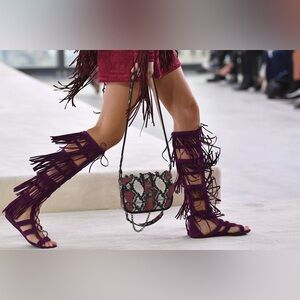 LONGCHAMP
Ghillie Lace-up Fringe Sandal In Purple